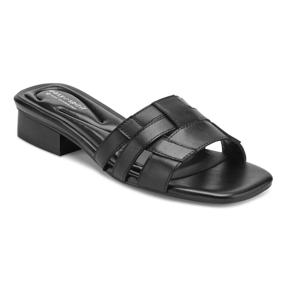 NWT Easy Spirit Galanti Leather Slip On Slide Dress Sandals Black Women's 10W